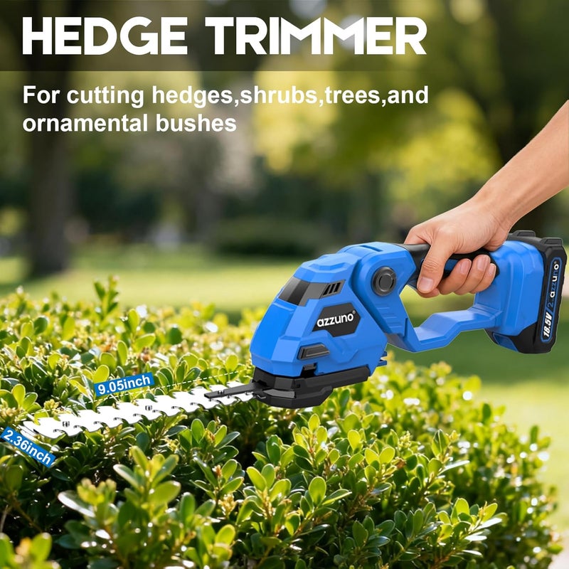 AZZUNO Hedge Trimmer Cordless, 2-in-1 Battery Powered Electric Hedge Trimmer&Grass Shears with Battery and Charger Included,Handheld Grass Cutter Shrub Trimmer for Gardens, Yards, Lawns - Image 3